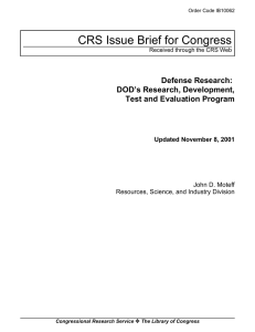 CRS Issue Brief for Congress Defense Research: DOD’s Research, Development,
