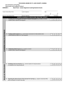 THE SCHOOL BOARD OF ST. LUCIE COUNTY, FLORIDA  DOMAIN 1    Short Form ‐ Lesson Segments Involving Routine Events 