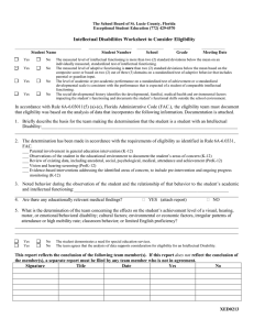 Intellectual Disabilities Worksheet to Consider Eligibility Exceptional Student Education (772) 429-4570