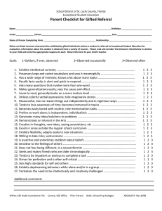 Parent Checklist for Gifted Referral    School District of St. Lucie County, Florida  Exceptional Student Education 
