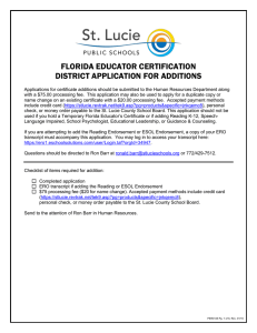 FLORIDA EDUCATOR CERTIFICATION DISTRICT APPLICATION FOR ADDITIONS