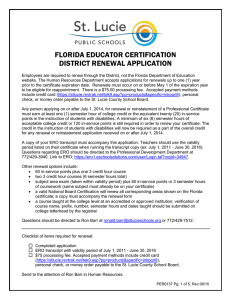 FLORIDA EDUCATOR CERTIFICATION DISTRICT RENEWAL APPLICATION