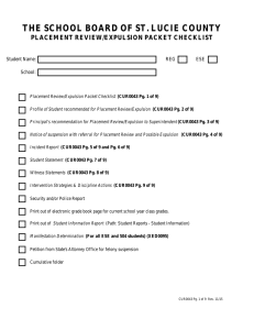 THE SCHOOL BOARD OF ST. LUCIE COUNTY PLACEMENT REVIEW/EXPULSION PACKET CHECKLIST REG