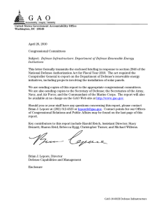 April 26, 2010 Congressional Committees Defense Infrastructure: Department of Defense Renewable Energy