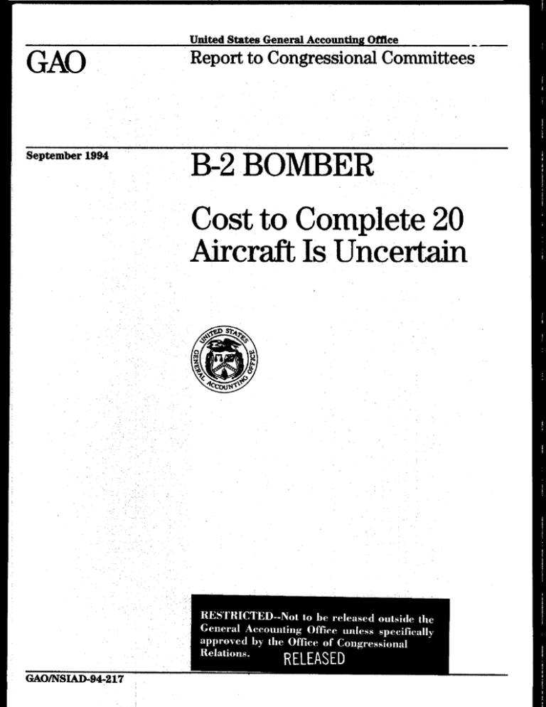 -- GAO B-2 BOMBER Cost To Complete 20