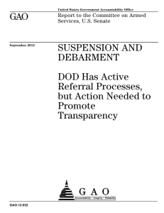 GAO SUSPENSION AND DEBARMENT DOD Has Active