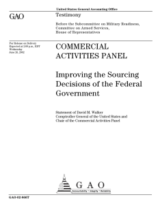 GAO COMMERCIAL ACTIVITIES PANEL Improving the Sourcing