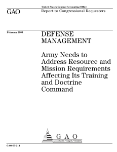 GAO DEFENSE MANAGEMENT Army Needs to