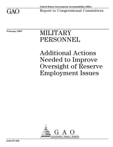 GAO MILITARY PERSONNEL Additional Actions