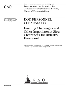 GAO DOD PERSONNEL CLEARANCES Funding Challenges and