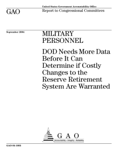 GAO MILITARY PERSONNEL DOD Needs More Data