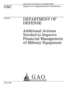 GAO DEPARTMENT OF DEFENSE Additional Actions