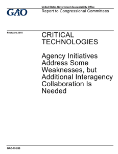 CRITICAL TECHNOLOGIES Agency Initiatives Address Some
