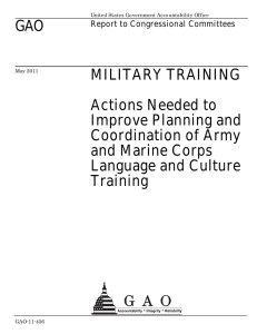 GAO MILITARY TRAINING Actions Needed to Improve Planning and