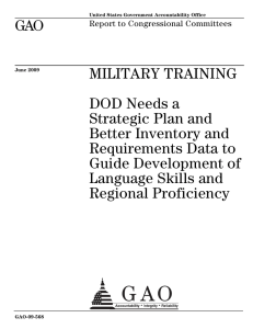 GAO MILITARY TRAINING DOD Needs a Strategic Plan and