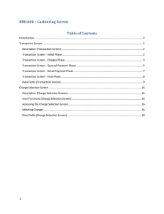 BM1600 – Cashiering Screen Table of Contents