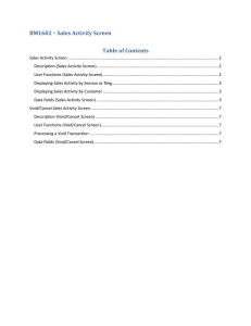 BM1602 – Sales Activity Screen Table of Contents