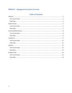 MM5011 – Equipment Inventory Screens Table of Contents