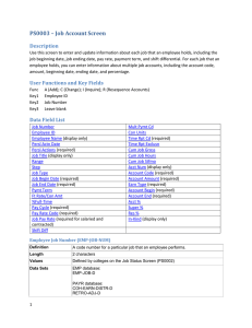 PS0003 – Job Account Screen Description