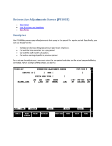 Retroactive Adjustments Screen (PS1003) Description