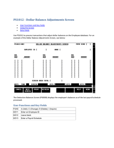 PS1012 - Dollar Balance Adjustments Screen