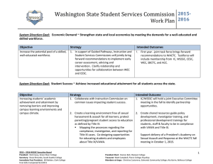 Washington State Student Services Commission Work Plan  2015-
