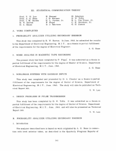 XII. STATISTICAL  COMMUNICATION  THEORY