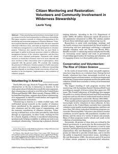 Citizen Monitoring and Restoration: Volunteers and Community Involvement in Wilderness Stewardship Laurie Yung