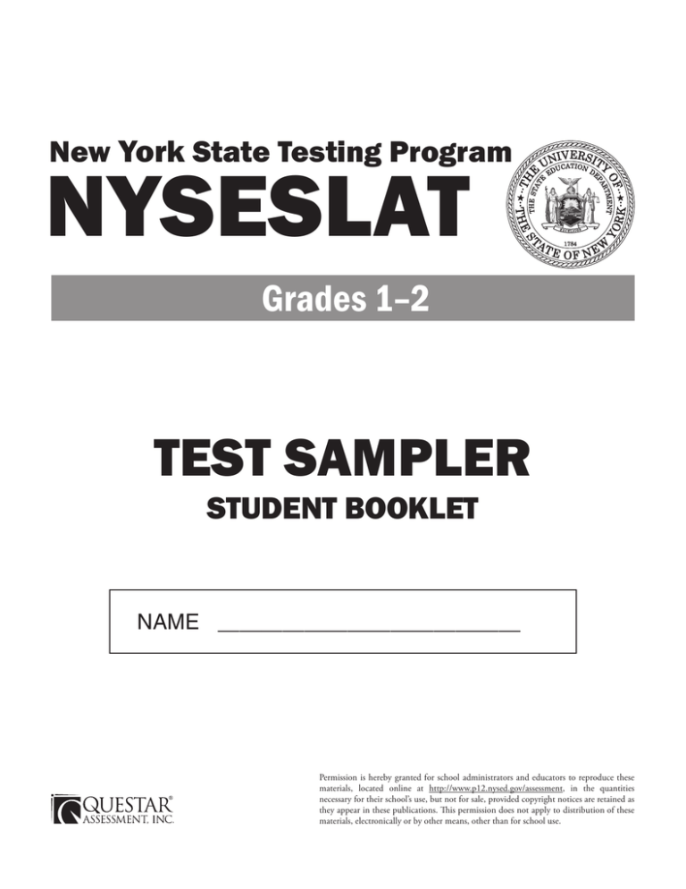 NYSESLAT TEST SAMPLER Grades 12 York