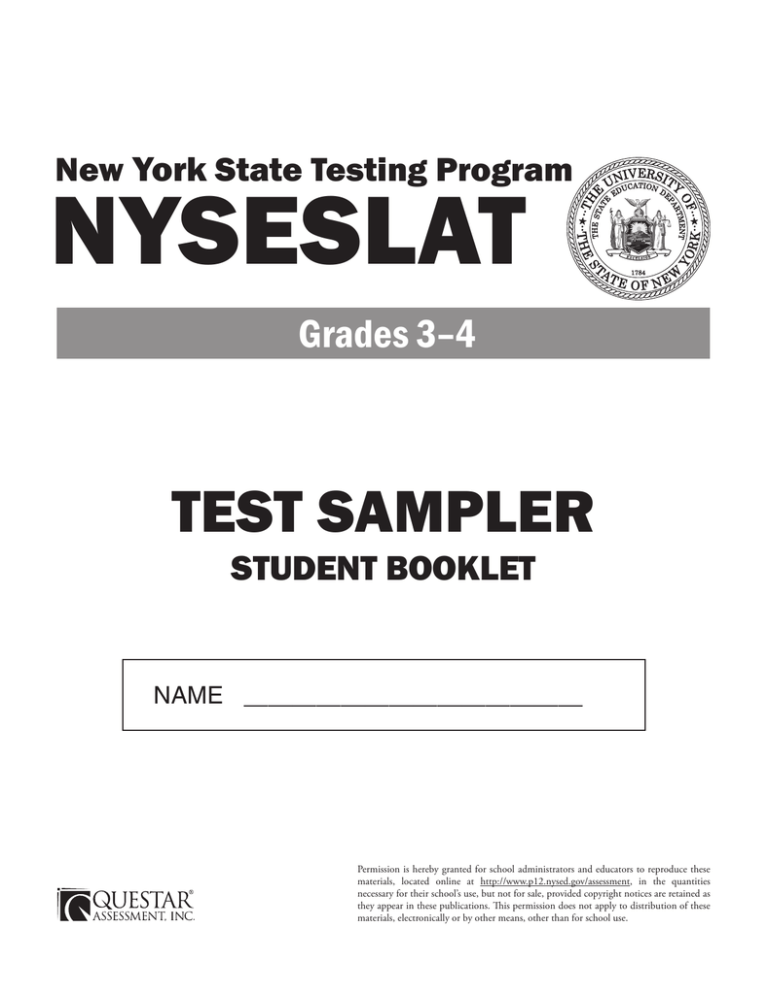 NYSESLAT TEST SAMPLER Grades 34 York