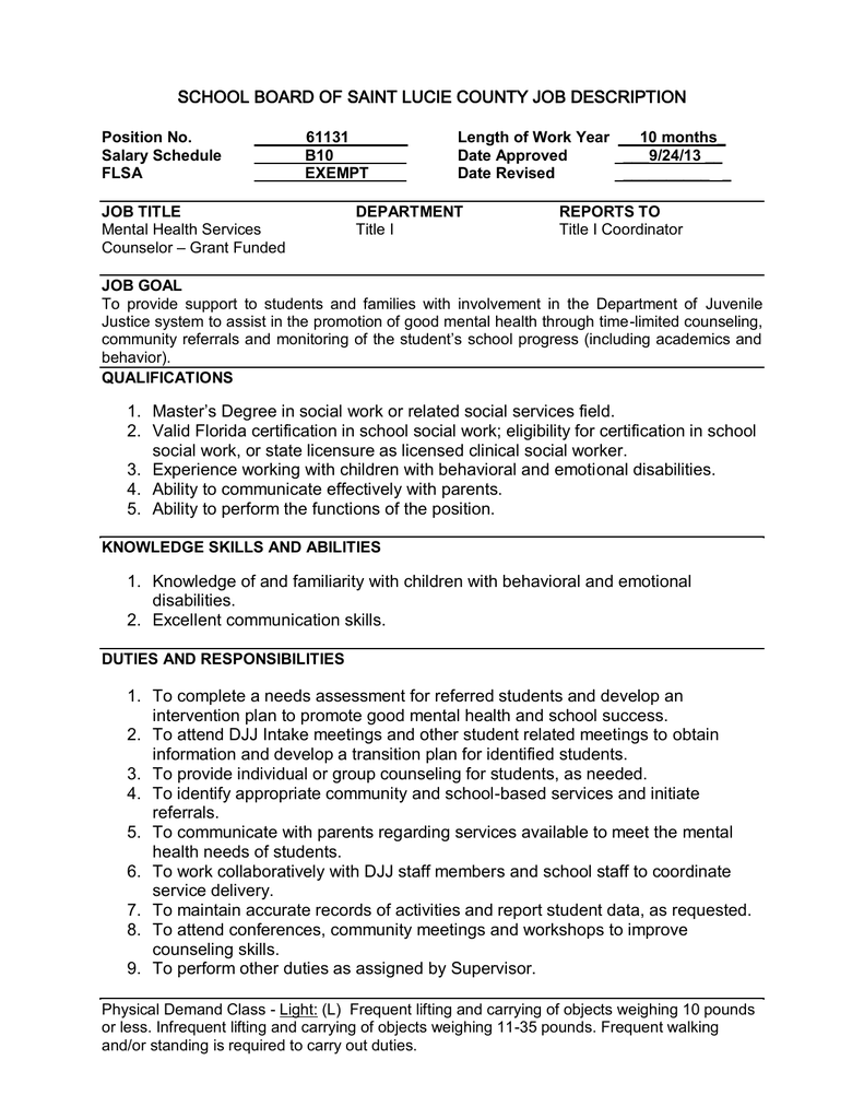 Clinical Social Worker Job Description Sample HQ Template Documents