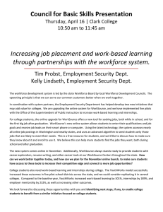 Council for Basic Skills Presentation  Increasing job placement and work‐based learning  through partnerships with the workforce system.  Tim Probst, Employment Security Dept. 