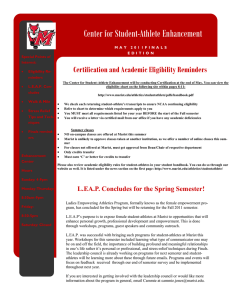 Center for Student-Athlete Enhancement Certification and Academic Eligibility Reminders