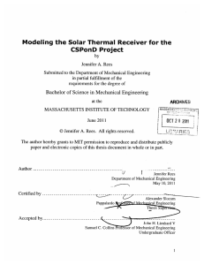 Modeling  the  Solar Thermal  Receiver  for... CSPonD  Project