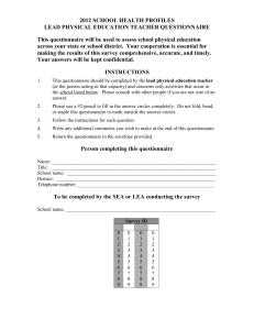 2012 SCHOOL HEALTH PROFILES LEAD PHYSICAL EDUCATION TEACHER QUESTIONNAIRE