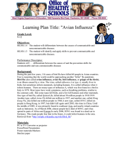 Learning Plan Title: &#34;Avian Influenza” Grade Level: Objectives: