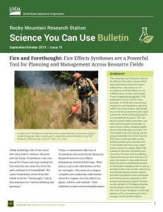 Science You Can Use Bulletin Rocky Mountain Research Station Fire and Forethought:
