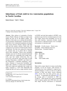 Author's personal copy Inheritance of fruit yield in two watermelon populations