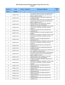 2007 Standard and Performance Indicator Map with Answer Key Grade 4