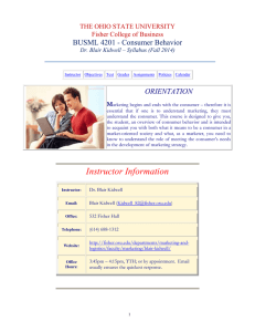 BUSML 4201 - Consumer Behavior  ORIENTATION THE OHIO STATE UNIVERSITY