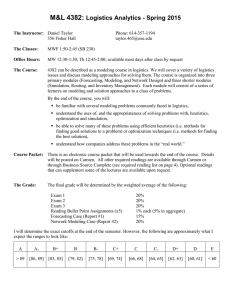 M&amp;L 4382:  Logistics Analytics - Spring 2015