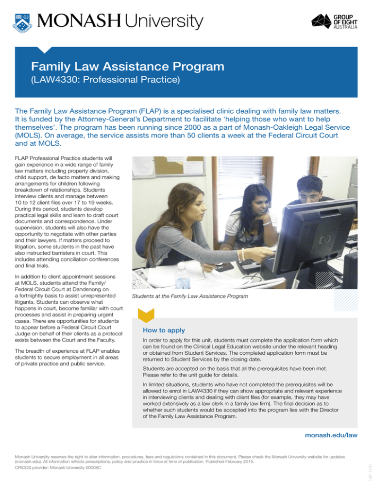 beskydning fordøje Uregelmæssigheder Family Law Assistance Program (LAW4330: Professional Practice)