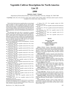 Vegetable Cultivar Descriptions for North America List 25 1999