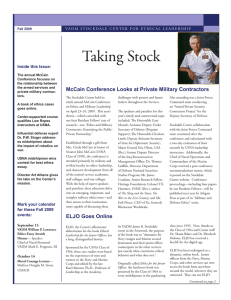 Taking Stock McCain Conference Looks at Private Military Contractors Inside this Issue: