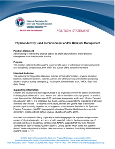 Physical Activity Used as Punishment and/or Behavior Management Position Statement