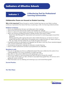 Indicators of Effective Schools Indicator 1 A Monitoring Tool for Professional Learning Communities