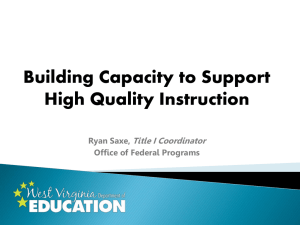 Building Capacity to Support High Quality Instruction Title I Coordinator Ryan Saxe,