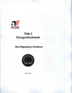 Title I Paraprofessionals Non-Regulatory Guidance No Child