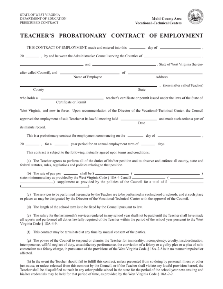 TEACHER S PROBATIONARY CONTRACT OF EMPLOYMENT