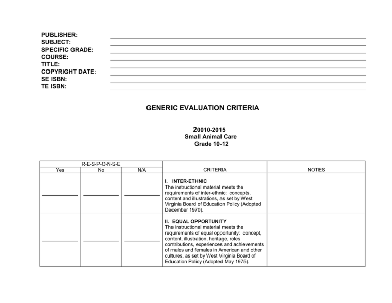 GENERIC EVALUATION CRITERIA 2